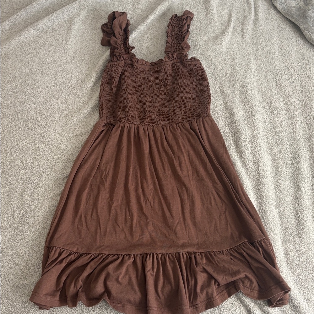 Brown Ruffled Sleevele Dress